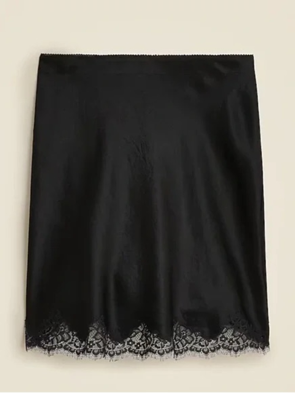 J. Crew Gwen Black Satin Mini Skirt with Lace Trim